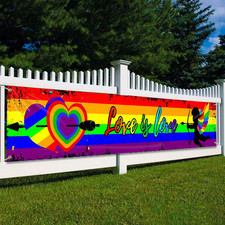 Pride Banner Rainbow Flag 120" X 20" LGBT Decorations Love Is Love Yard Sign Par