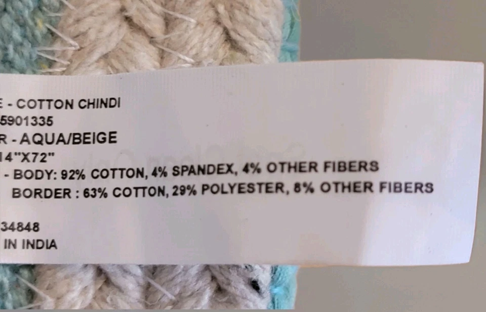 14"x72" Turquoise And Cream Border Table Runner Thick Heavy - Image 3 of 4