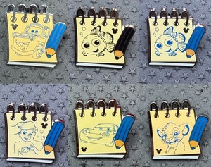2014 Disney Hidden Mickey Pins Sketchpad Set of 6 PP169187 Nemo Ariel Simba