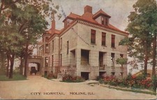 Moline Illinois City Hospital Horse Drawn Carriage Street Scene 1908 Postcard