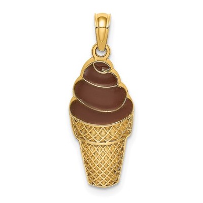 14k Gelbgold Braun Emailliert Schokolade Eiscreme Kegel Charm Anhänger