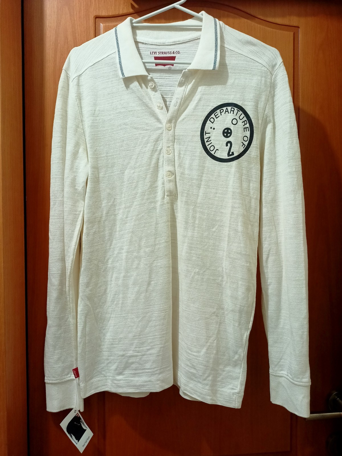 Y2K LEVI'S Men's Long Sleeve Polo Shirt Cream S, NWT, FREE Import Fees for USA