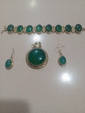 Sterling Chalcedon Armband, Anhänger, Ohrringe 925, 1,88 Oz. 7/3/4 , bis 6 1/2".