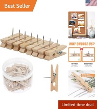 50 PCS Push Pin with Wooden Clips, Durable Wooden Push Pins, Decorative Pushp...