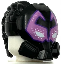 Lego New Black Minifigure Hair Coiled with 2 Cornrow Pigtails Mask Angular Eyes