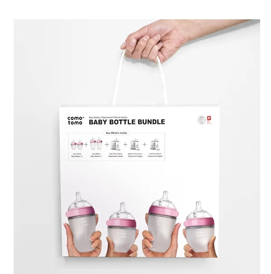 Pacote de mamadeira Comotomo, rosa, (conjunto de 7 peças) - Imagem 2 de 4