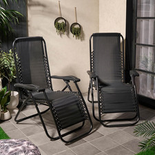 Image of Garden Recliner Chairs Set of 2 Folding Zero Gravity Adjustable Sun Loungers