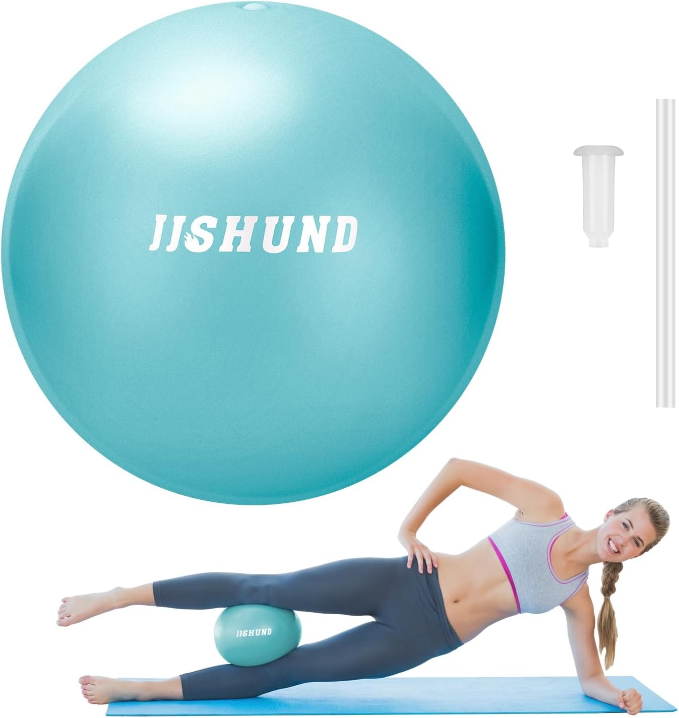 Pilates Ball, 25 cm Gymnastikball Kleiner Soft Yoga mit Aufblasbarem Strohhalm,