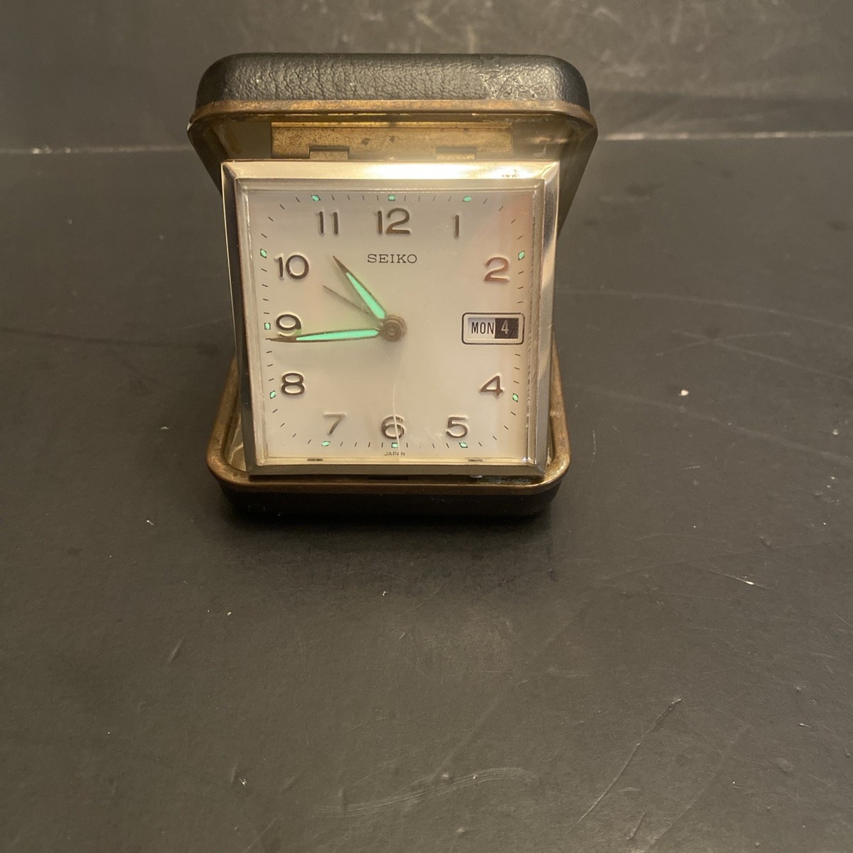 Vintage Seiko Travel Alarm Clock Japan Glowing Hands Black