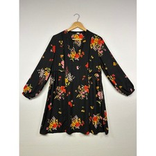 Boho Cottagecore Old Navy Women S Black Floral Lace Trim Long Sleeve Mini Dress