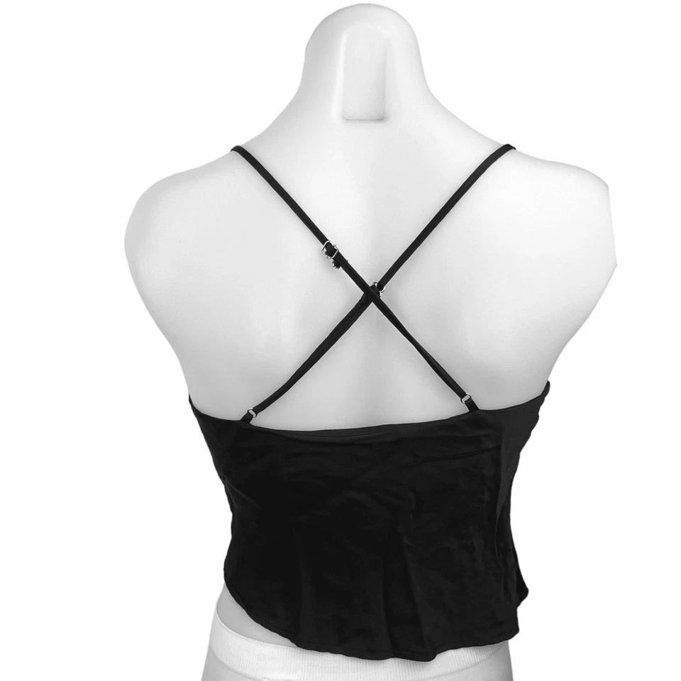 Camiseta sin mangas corta Zara negra sedosa satinada con correa de espagueti capucha cuello camisola talla S Foto 2 de 4