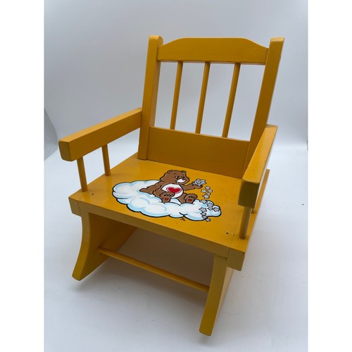 Doll sized/tiny toddler sized hand painted wooden rocking chair with care bear 