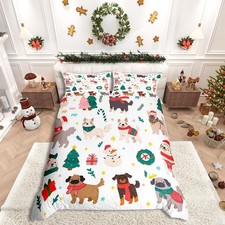 Merry Christmas Comforter Cover Full Size Cartoon Dog Duvet Cover for Teens B...