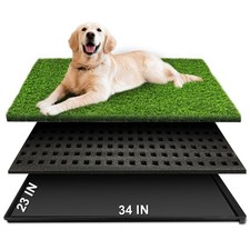 Dog Grass Pad with Tray, 34''X23'' Large Artificial Turf Grass Potty, Reusabl...