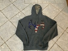 Buck Wear Hoodie Fleece Sweatshirt Mens M Embroidered Deer Antlers Camo US Flag