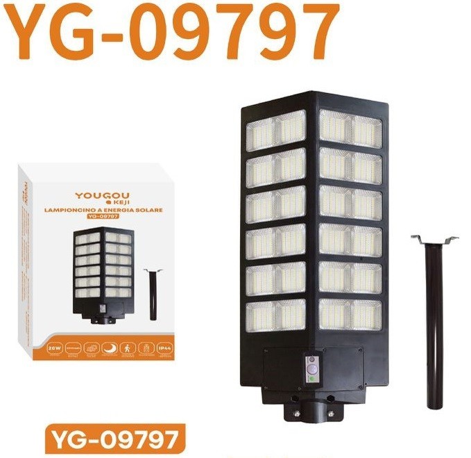 Linq YG-09797 Lampione Solare 20W 25Ah - Illuminazione Esterna 9000K