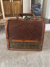 Vintage Box Bag Purse 1940's Wood Rattan/Metal Handbag Purse 6.5"x6"x4.74" G47