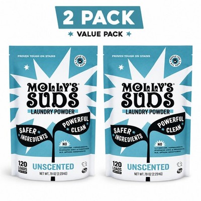 Molly's Suds Bulk Laundry Powder Unscented 120 loads NEW 2-Pack