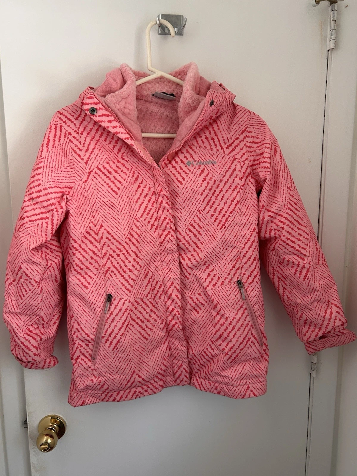 Columbia Girls Pink Geometric Ski Jacket Interchange Hooded Grow System Size L