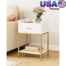 Minimalist Nightstand Modern Table W/ Drawer Open Shelf Compact Design New