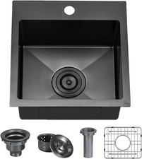 Hotis Black Drop In Bar Sink 15x15 Small Kitchen Sink Single Bowl Stainless