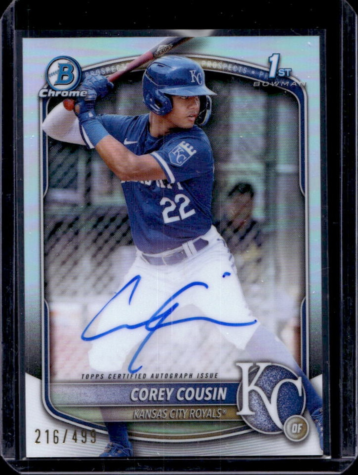 2025 Bowman Chrome Corey Cousin Auto Refractor 1st Prospect #216/499 Royals
