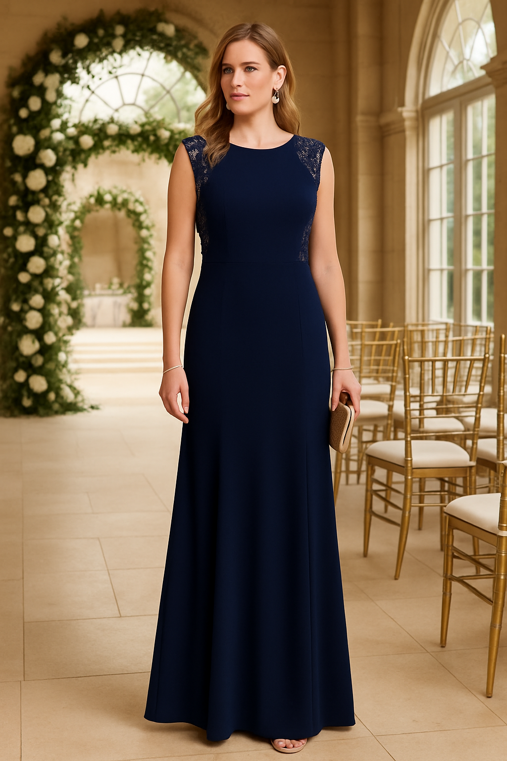Lauren Ralph Lauren Dress 14 Navy Sequin Lace Evening Gown Formal NWT