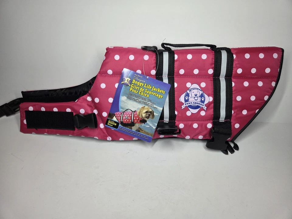 Paws Aboard Dog Life Jacket Size Med Pink w/white Polka Dots Adjustable Boating - Image 4 of 4
