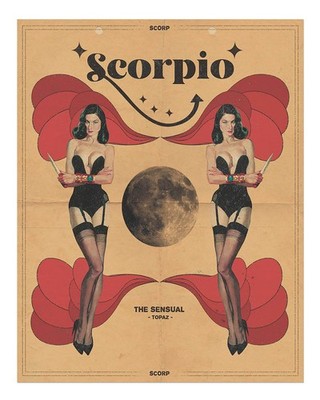 Vintage Scorpio Zodiac Pin-Up Wall Art Poster Premium Quality