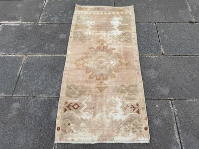 Small Vintage Turkish Oushak Rug 1.6x3.3 Terracotta Orange Entryway Kitchen Mat