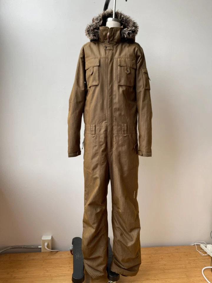 ORAGE Gallery Snowsuit brown pinstripe with faux fur collar Unisex Size M, EXCD - Image 4 of 4