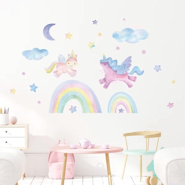 Wandtattoo Cartoon Einhorn Regenbogen Wandaufkleber FüR MäDchen Kinderzimmer-image