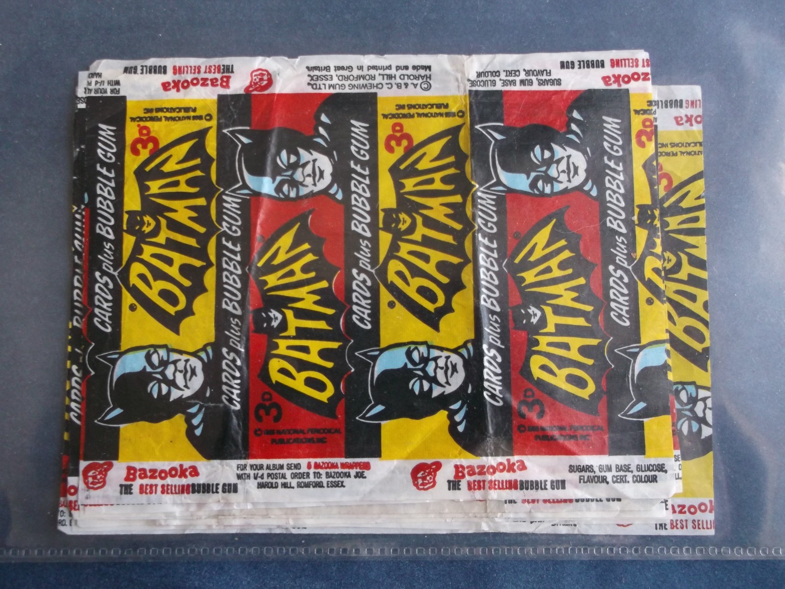 A & B C Gum Wrappers ( Batman / Civil War News )  1965 /1966 Original Very Good