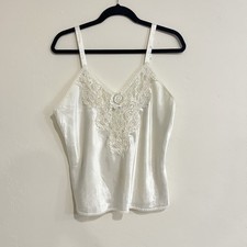 Escapades Vintage Lace Satin Camisole Tank Top Large White Babydoll Coquette Y2k