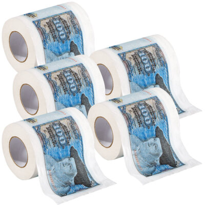 infactory WC Scherzartikel: Retro-Toilettenpapier ''100 D-Mark'', 5 Rollen