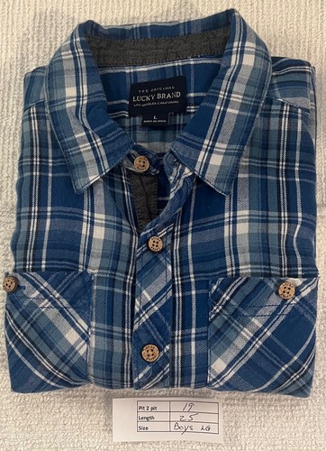 Lucky Brand Button Down Shirt Boys size Large Blue Plaid Cotton Short Sleeve - Picture 4 of 4