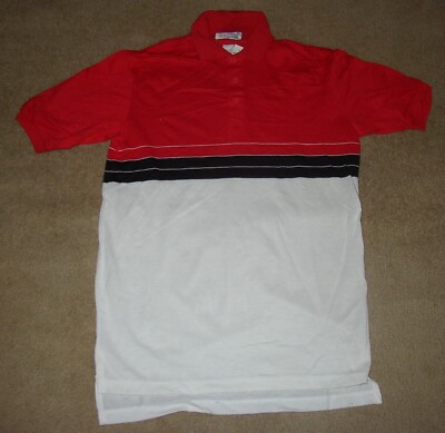 NOS VTG Sea Palms Hartwell Polo Mens MED Blue Gray White Shirt Retro Tennis USA
