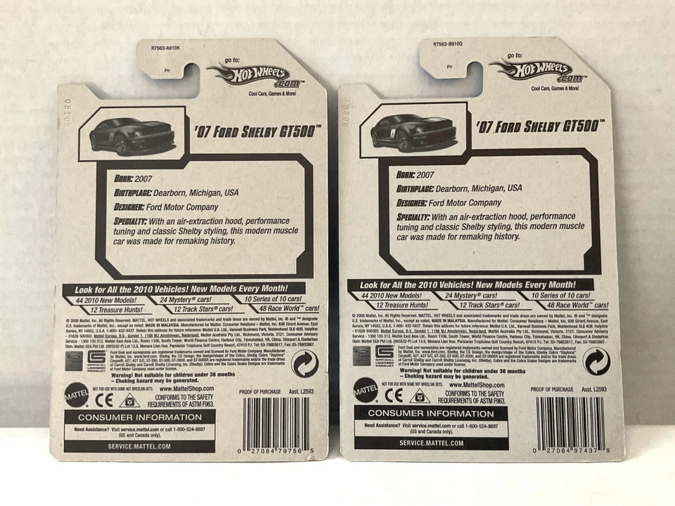 Hot Wheels MÁS RÁPIDO QUE NUNCA - 07 Ford Shelby GT500 ¡Lote! #138 2010 rojo y azul Foto 4 de 4