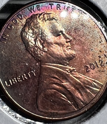 2012 P Lincoln Shield Cent BU Rainbow Toning - Picture 3 of 5