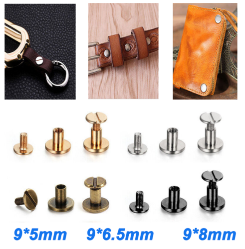 Flat Belt Screw Leather Craft Chicago Nail Brass Solid Rivet Stud Heads Bag Part - Picture 1 of 11
