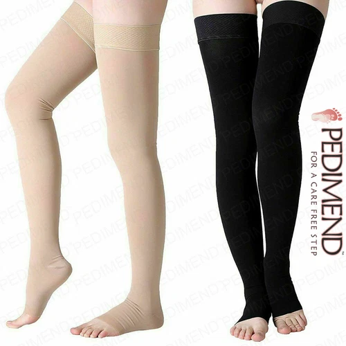 Thigh High Open Toe Compression Stocking for Varicose Veins, Swelling or Edema