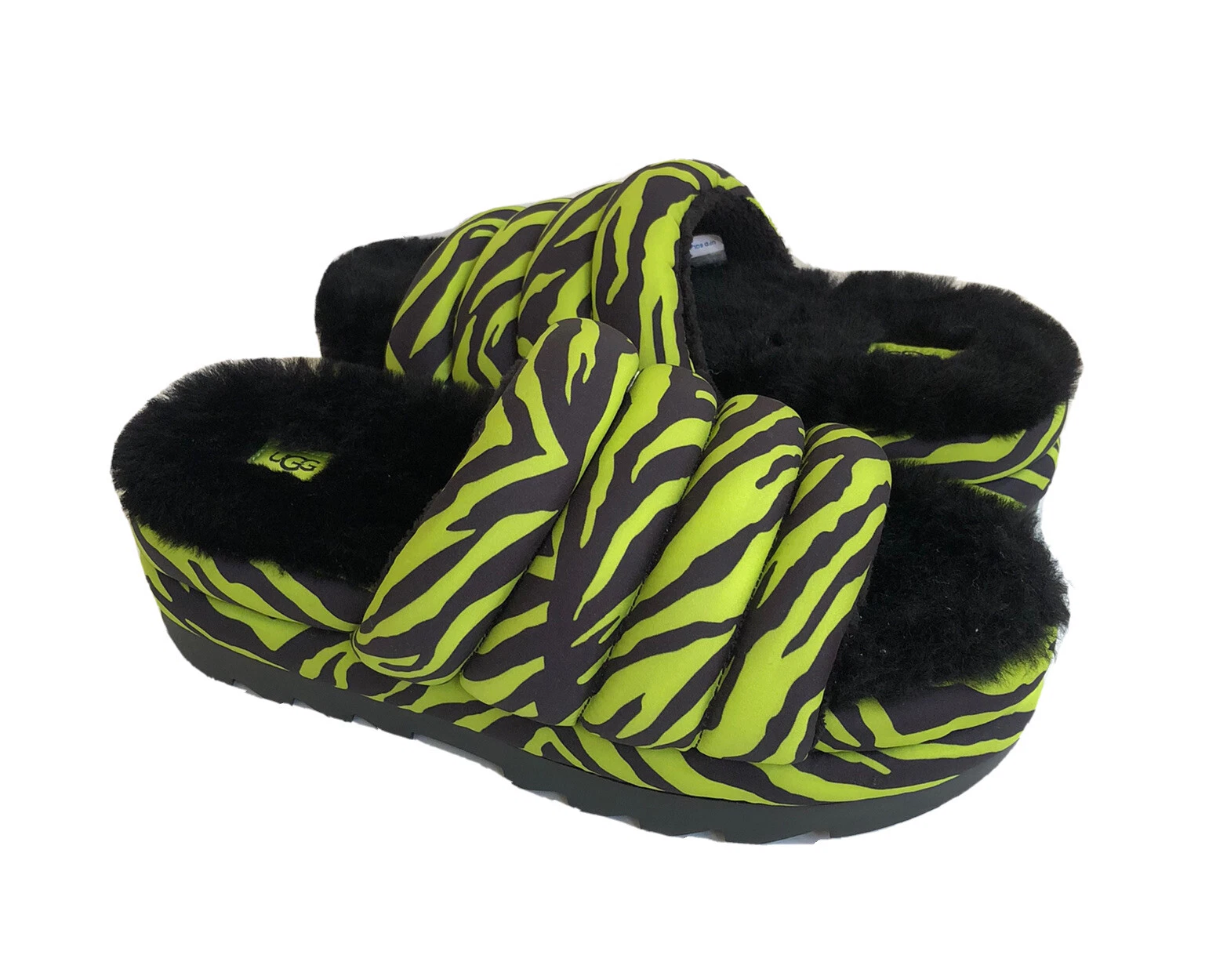 SANDALI UGG MAXI SLIDE STAMPA TIGRE KEY LIME SLIP ON PUFF US 10 EU 41 UK 8