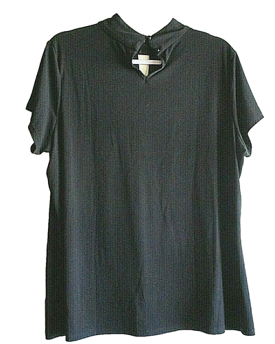 Simonton Says Black Blouse XL Short Sleeve V-Neck Turtleneck By George - Picture 2 of 8