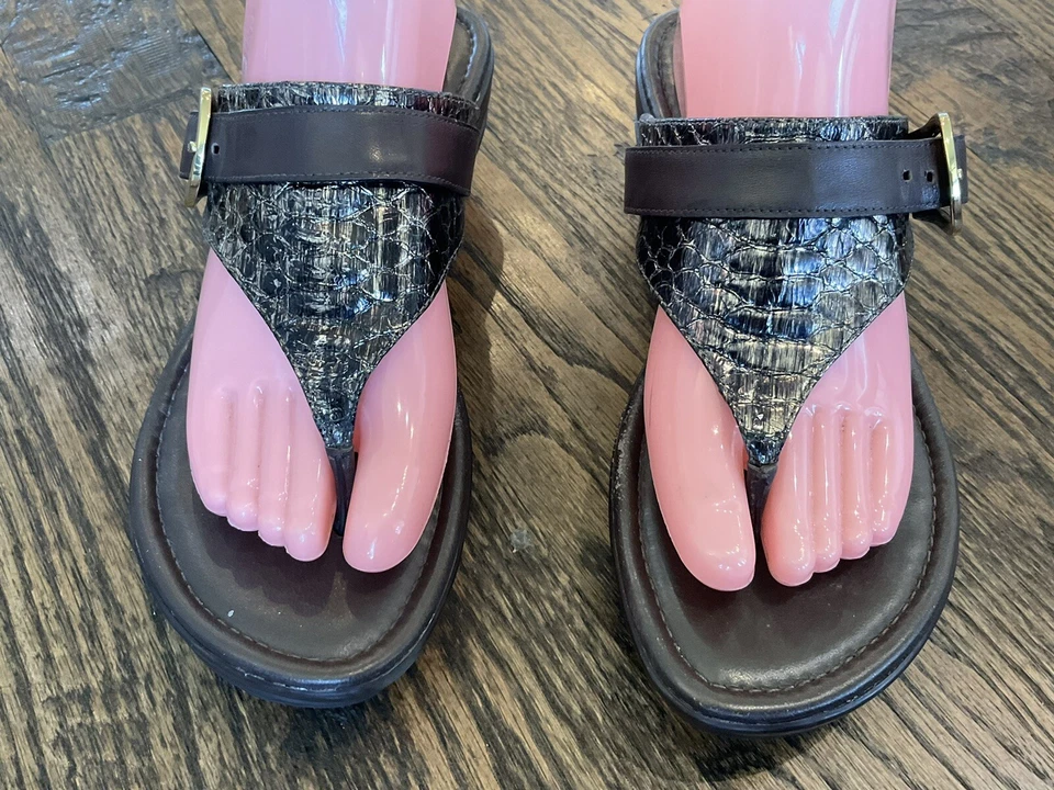 Босоножки Cole Haan D33298 коричневые на танкетке стринги мягкие анималистический принт женские размер США 9B - Изображение 3 из 4