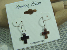 New Tarnish Free Sterling Siver Religious Christian Cross Dangle Mod Earrings