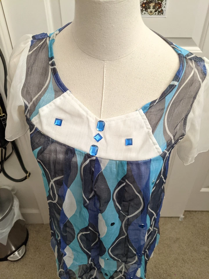 Top Disfraz Baile Usado Azul y Blanco - Talla Mediana Foto 2 de 3