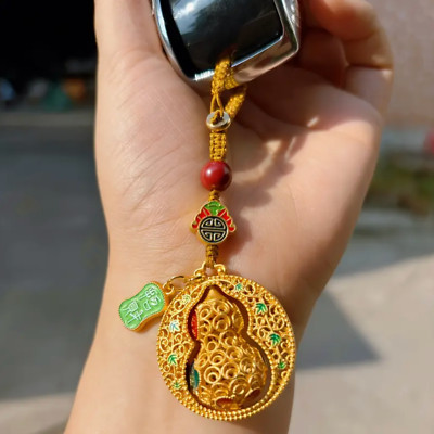 Creative Golden Sand Peace Gourd Keychain Car Key Pendant Fortune and Blessing