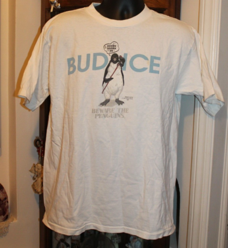 Vintage Budweiser Bud Ice Penguin Promo T Shirt L - Picture 1 of 4