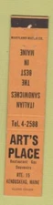Matchbook Cover - Art's Place Kenduskeag ME ORANGE 12 Strike