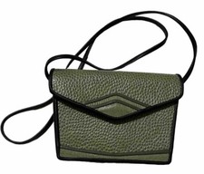 Roche Green Black Textured Leather Autographed Purse Elegant Unique New